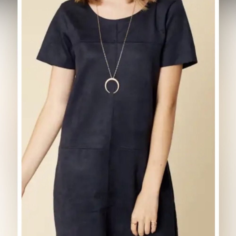 Altar'd Size Medium State Short Sleeve faux‎ Suede Shift Dress Dark Smoky Blue